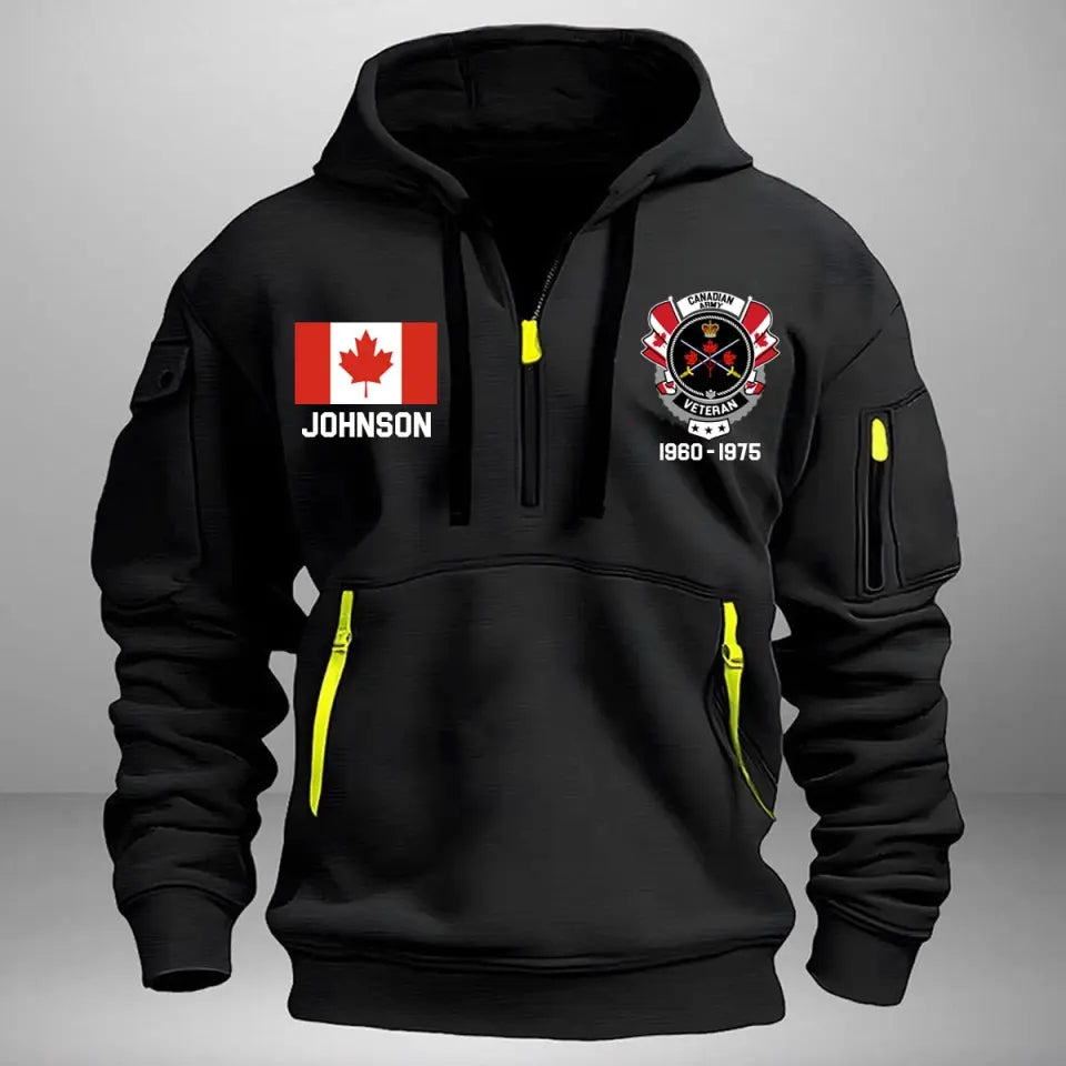 Personalized Canadian Army Veteran Custom Name & Time US Flag Quarter Zip Hoodie 2D Printed AHVA241051