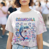 Personalized Grandma or Auntie Watercolor Dolphin & Kid Names 3D T-shirt Printed HN241049