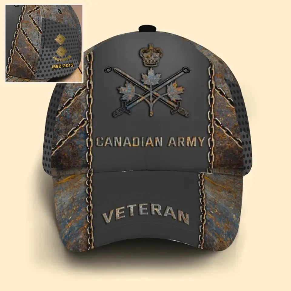 Personalized Canadian Army Logo Rank Gold Custom Served Time Cap 3D Printed AHVQ241054