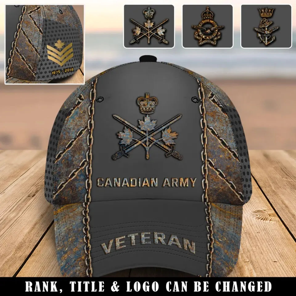 Personalized Canadian Army Logo Rank Gold Custom Served Time Cap 3D Printed AHVQ241054