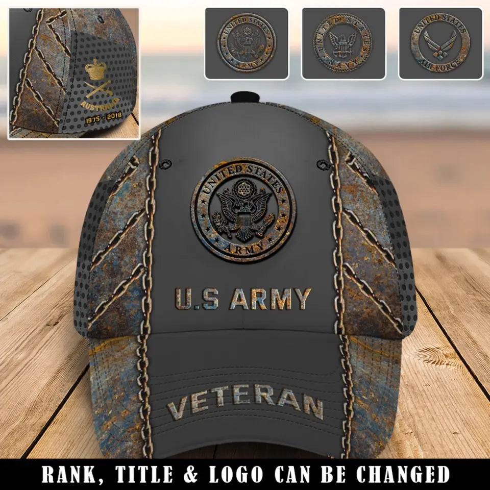 Personalized US Army Logo Rank Gold Custom Served Time Cap 3D Printed AHVQ241054