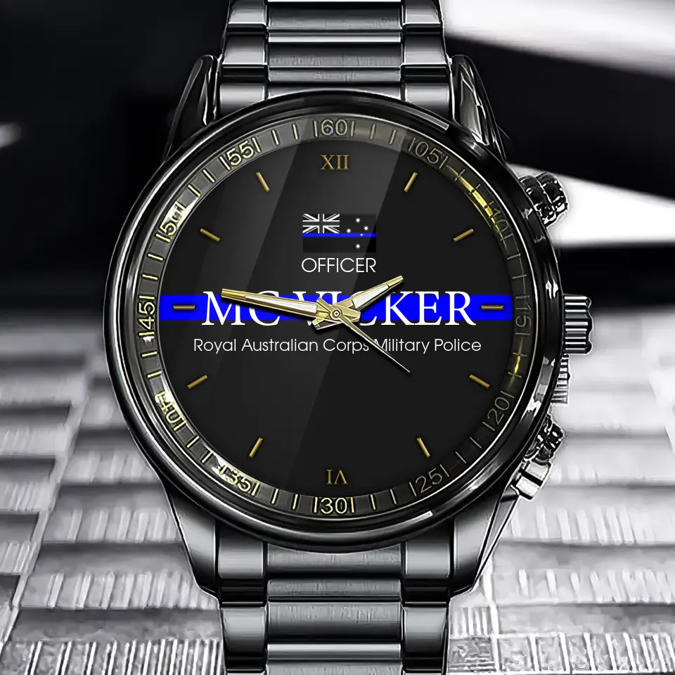 Personalized Australian Police Flag Blue Line Custom Name & Department Watch Printed QTKH241052