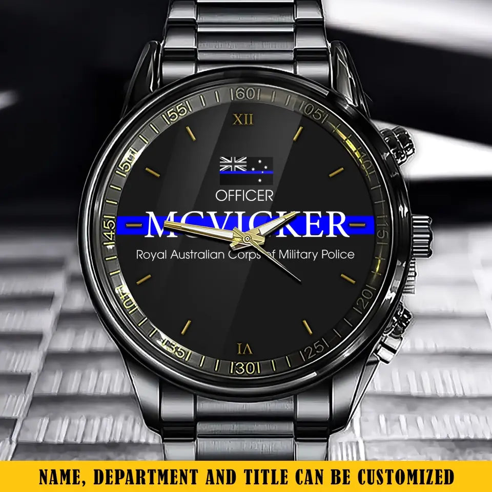 Personalized Australian Police Flag Blue Line Custom Name & Department Watch Printed QTKH241052