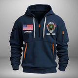 Personalized US Army Veteran Custom Name & Time US Flag Quarter Zip Hoodie 2D Printed AHVA241051