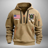 Personalized US Army Veteran Custom Name & Time US Flag Quarter Zip Hoodie 2D Printed AHVA241051