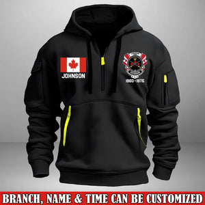 Personalized Canadian Army Veteran Custom Name & Time US Flag Quarter Zip Hoodie 2D Printed AHVA241051