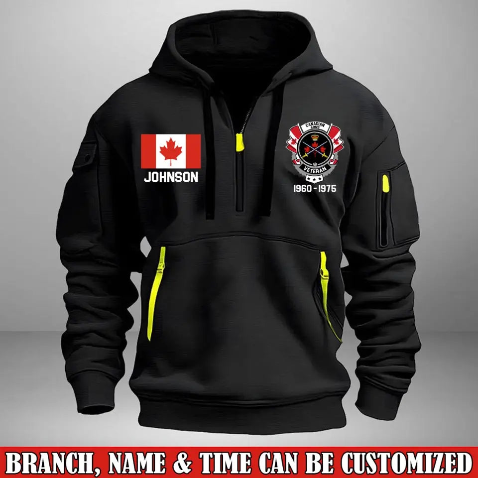 Personalized Canadian Army Veteran Custom Name & Time US Flag Quarter Zip Hoodie 2D Printed AHVA241051