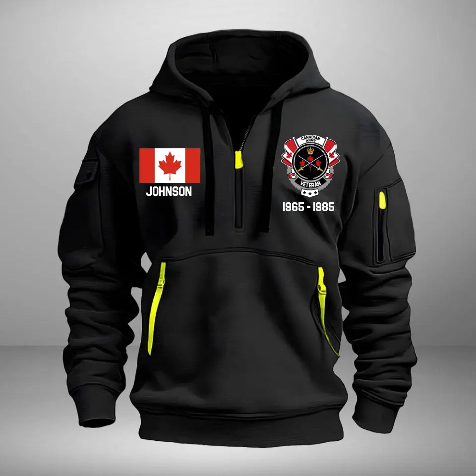 Personalized Canadian Army Veteran Custom Name & Time US Flag Quarter Zip Hoodie 2D Printed AHVA241051