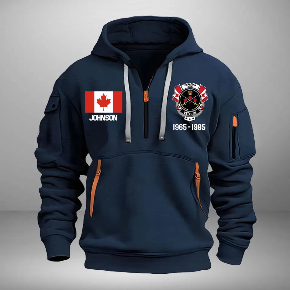 Personalized Canadian Army Veteran Custom Name & Time US Flag Quarter Zip Hoodie 2D Printed AHVA241051