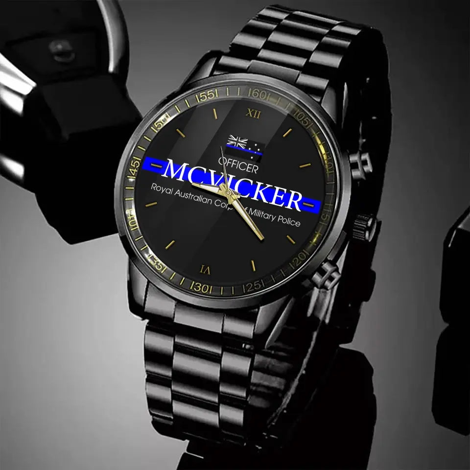 Personalized Australian Police Flag Blue Line Custom Name & Department Watch Printed QTKH241052