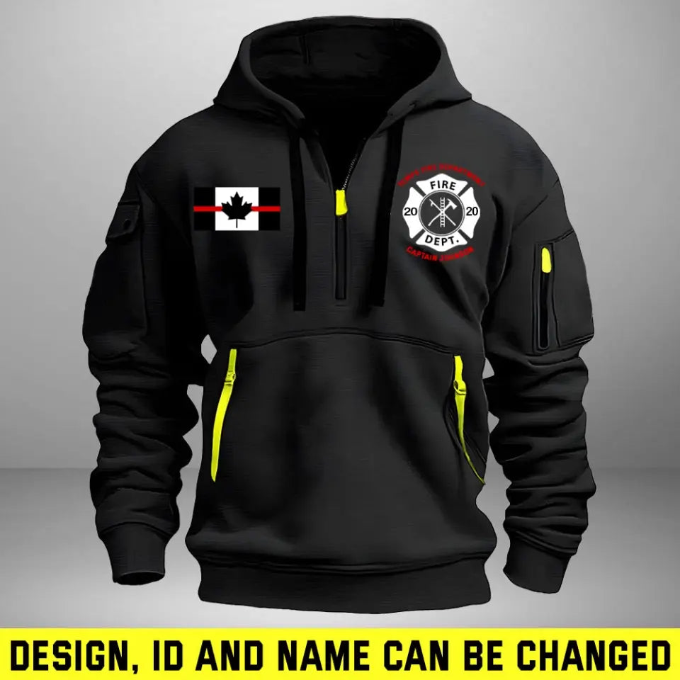 Personalized Canadian Firefighter Flag Custom Name & Department Quarter Zip Hoodie 2D Printed AHHN241062