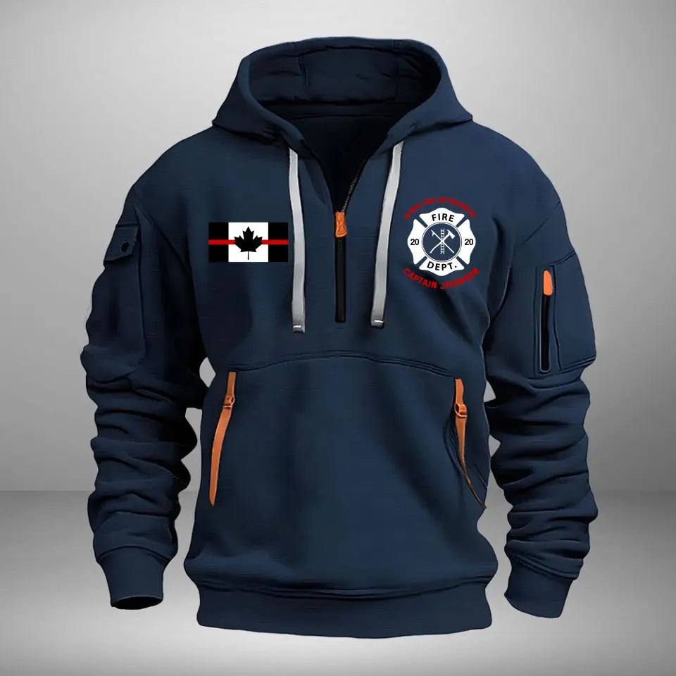 Personalized Canadian Firefighter Flag Custom Name & Department Quarter Zip Hoodie 2D Printed AHHN241062