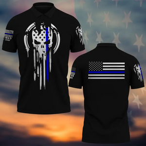 Personalized Retired US Police Skull Flag Custom Time Polo Shirt Printed QTKH241067