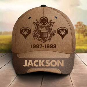 Personalized US Military Logo Rank Camo & Custom Service Time Brown Cap 3D Printed KVH241072