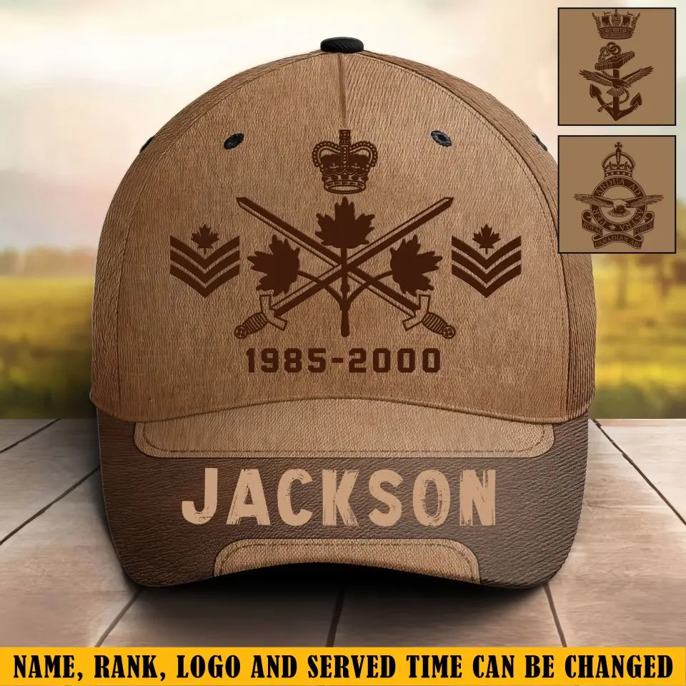 Personalized Canadian Military Logo Rank Camo & Custom Service Time Brown Cap 3D Printed KVH241072