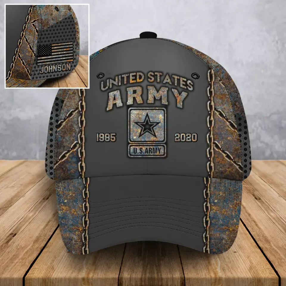 Personalized US Army Logo Custom Name & Served Time Cap 3D Printed QTVA241075