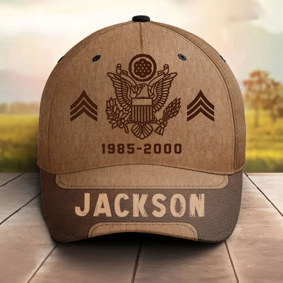 Personalized US Military Logo Rank Camo & Custom Service Time Brown Cap 3D Printed KVH241072