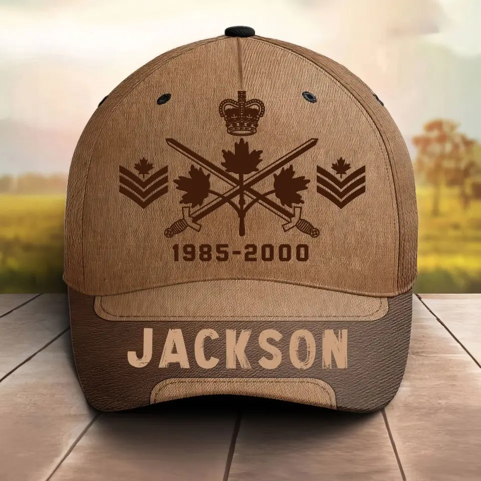 Personalized Canadian Military Logo Rank Camo & Custom Service Time Brown Cap 3D Printed KVH241072