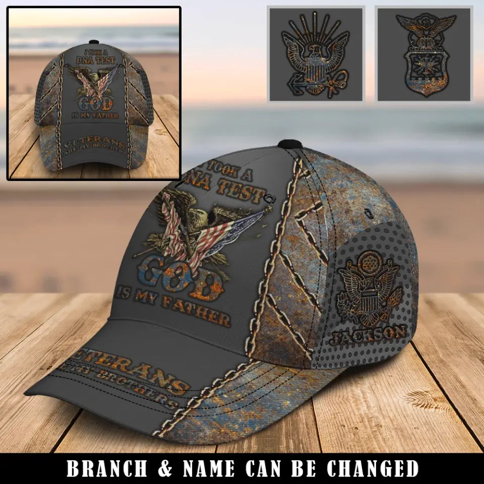 Personalized I Took A DNA Test God Is My Father Veterans Are My Brothers US Veteran Logo Cap 3D Printed QTKH241081