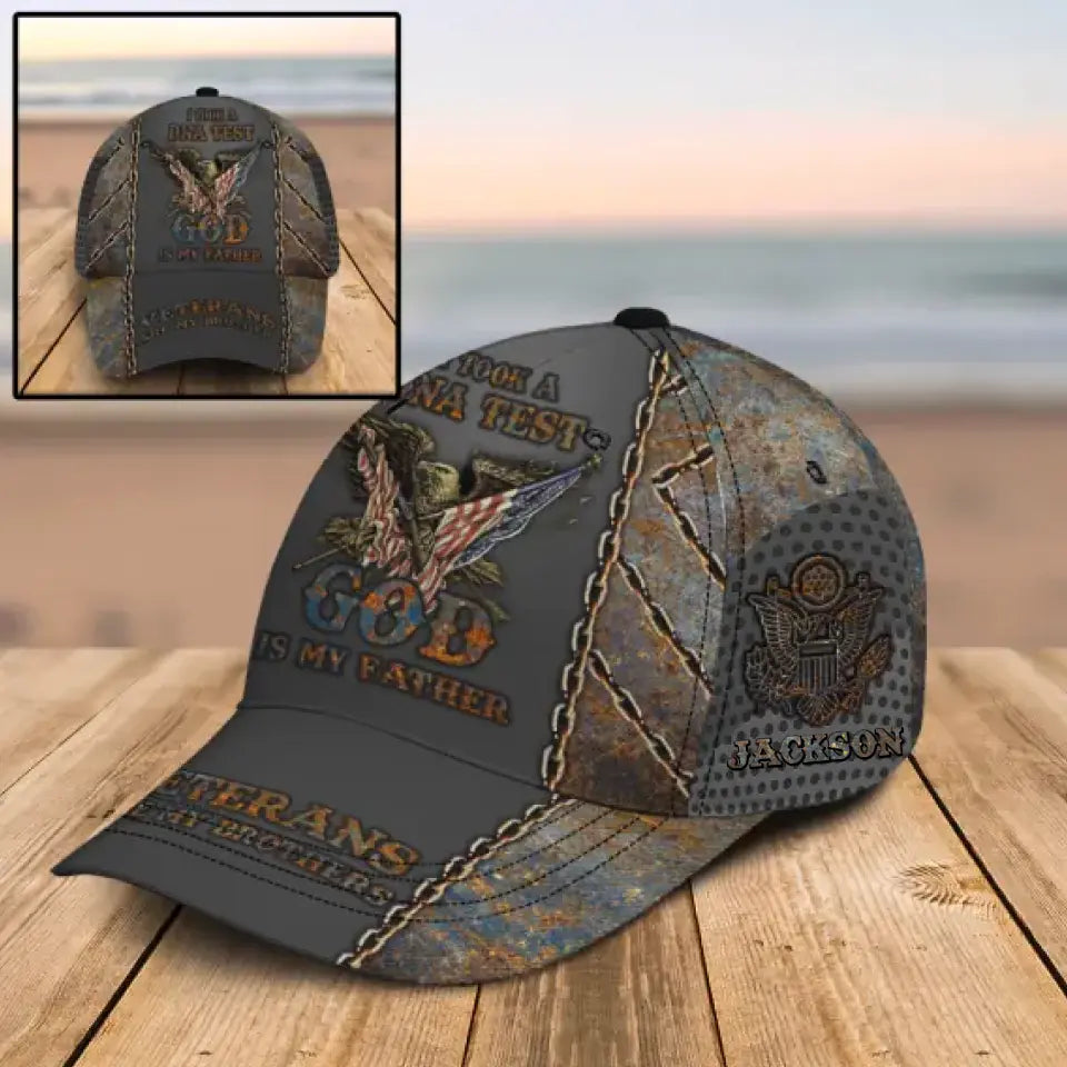 Personalized I Took A DNA Test God Is My Father Veterans Are My Brothers US Veteran Logo Cap 3D Printed QTKH241081