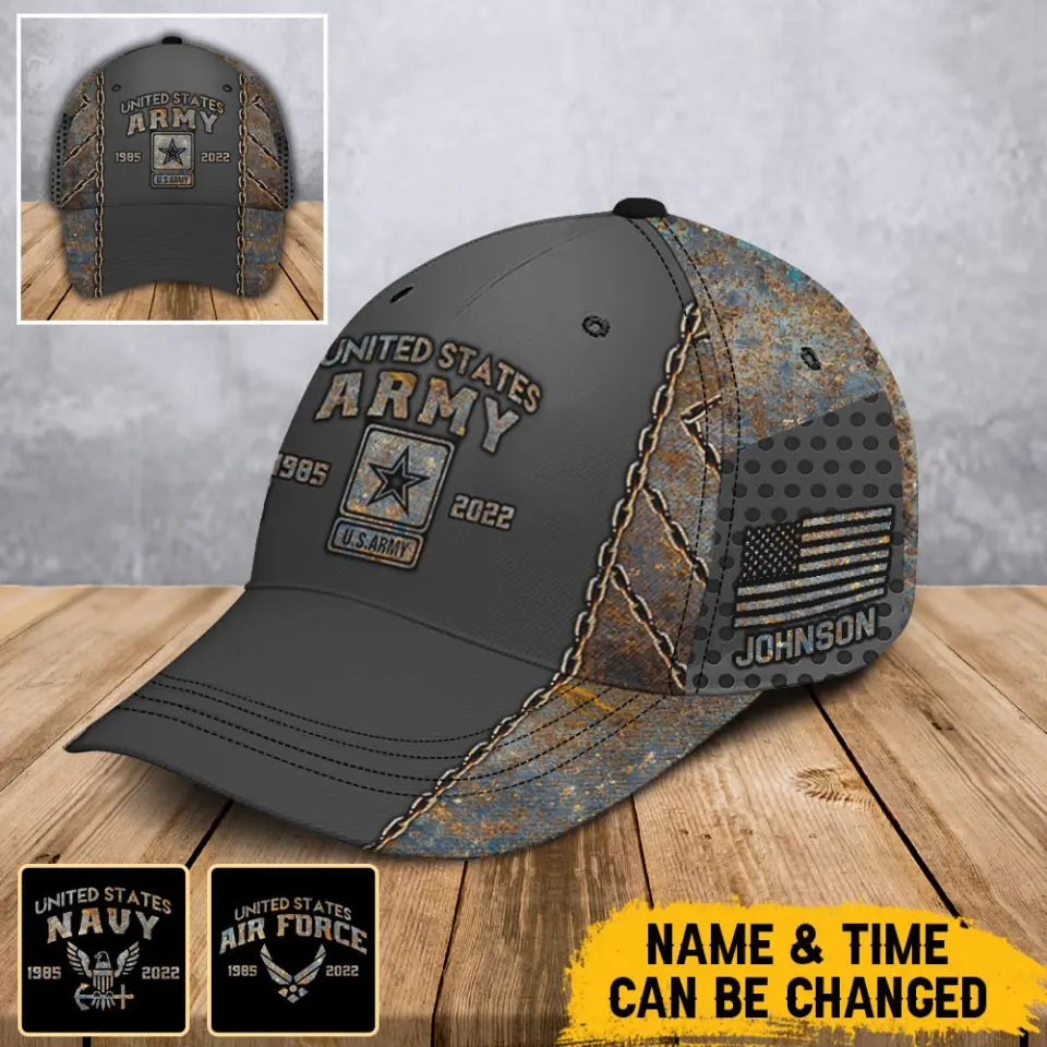 Personalized US Army Logo Custom Name & Served Time Cap 3D Printed QTVA241075