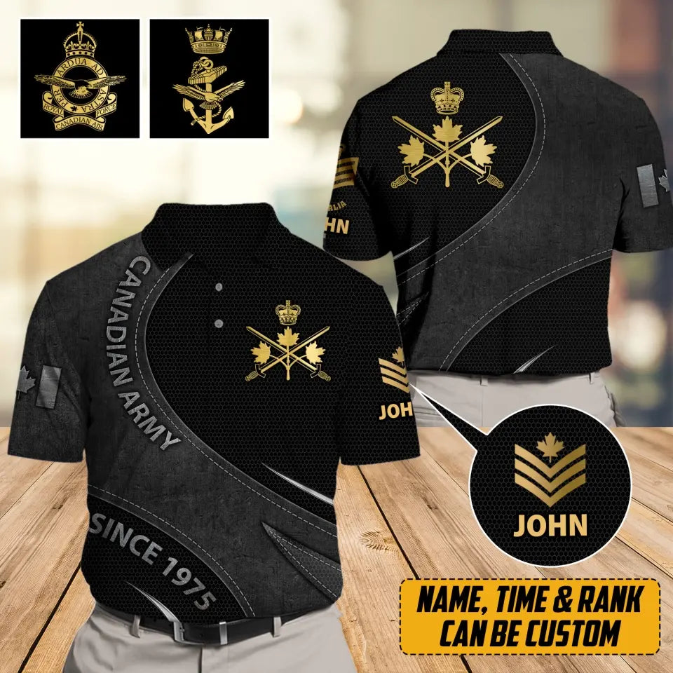 Personalized Canadian Army Veteran Rank Gold Custom Name Polo Shirt Printed AHVA241092