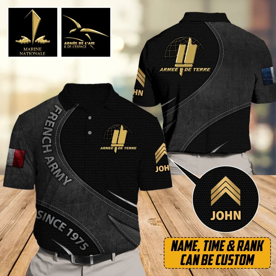 Personalized French Army Veteran Rank Gold Custom Name Polo Shirt Printed AHVA241092