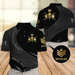 Personalized Canadian Army Veteran Rank Gold Custom Name Polo Shirt Printed AHVA241092