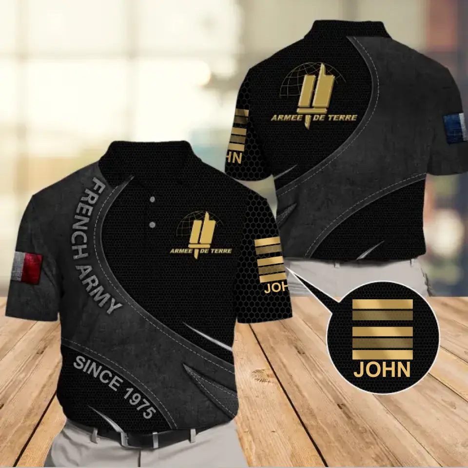 Personalized French Army Veteran Rank Gold Custom Name Polo Shirt Printed AHVA241092