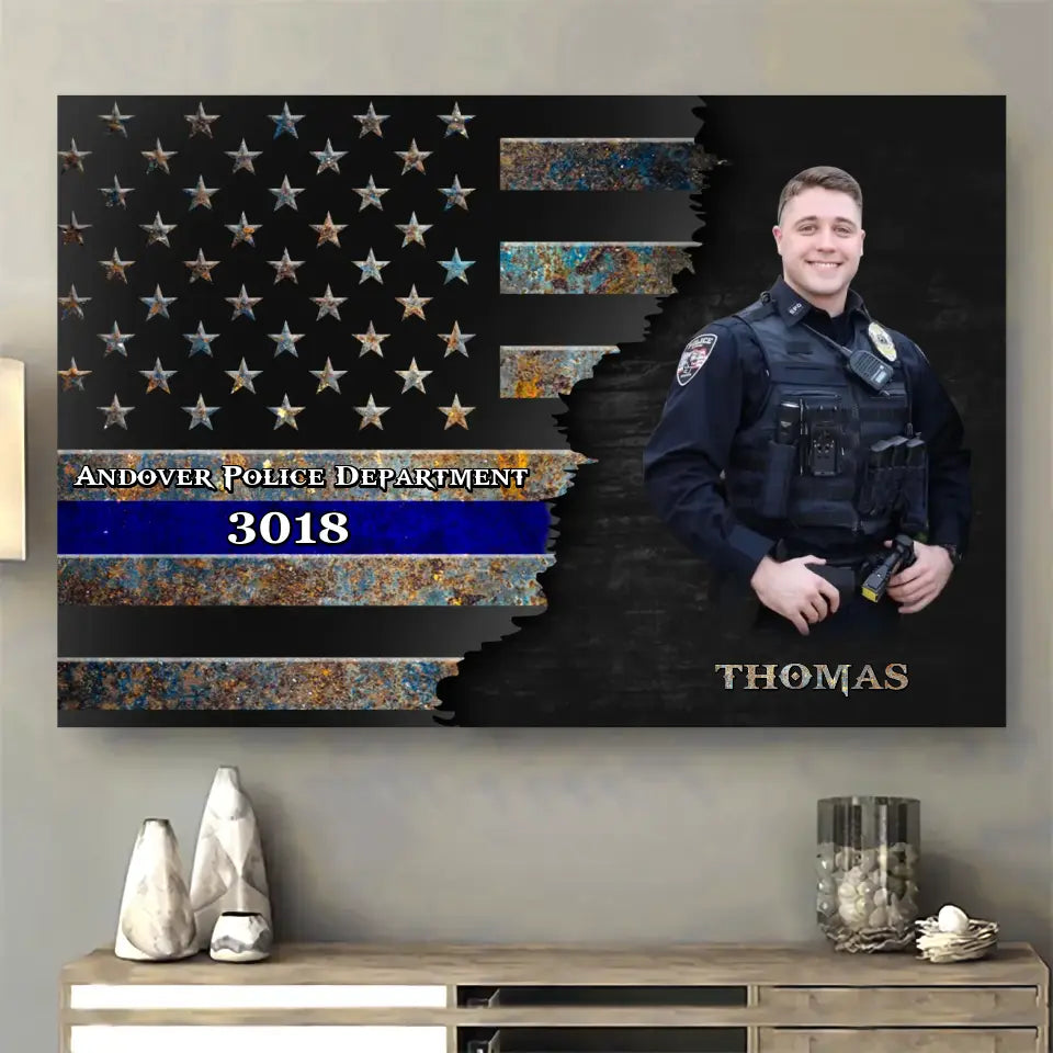 Personalized Upload Your Photo US Police Custom Name & Department Canvas Printed QTVA241101