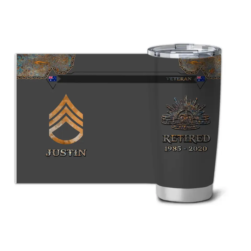 Personalized Australian Army Logo US Veteran Custom Name & Time Tumbler Printed QTVQ241114