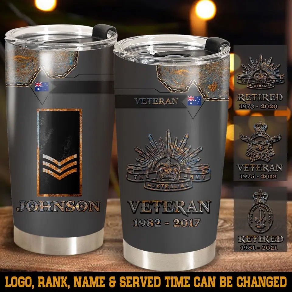 Personalized Australian Army Logo US Veteran Custom Name & Time Tumbler Printed QTVQ241114