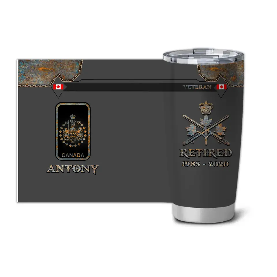 Personalized Canadian Army Logo US Veteran Custom Name & Time Tumbler Printed QTVQ241114