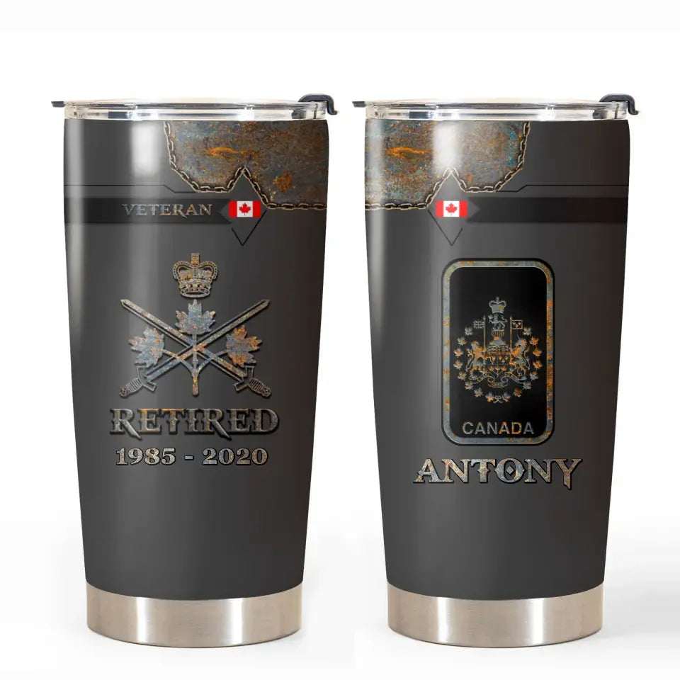 Personalized Canadian Army Logo US Veteran Custom Name & Time Tumbler Printed QTVQ241114