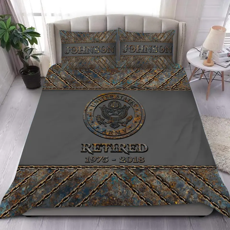 Personalized Retired US Veteran US Army Logo Custom Name & Time Bedding Set Printed KVH241094