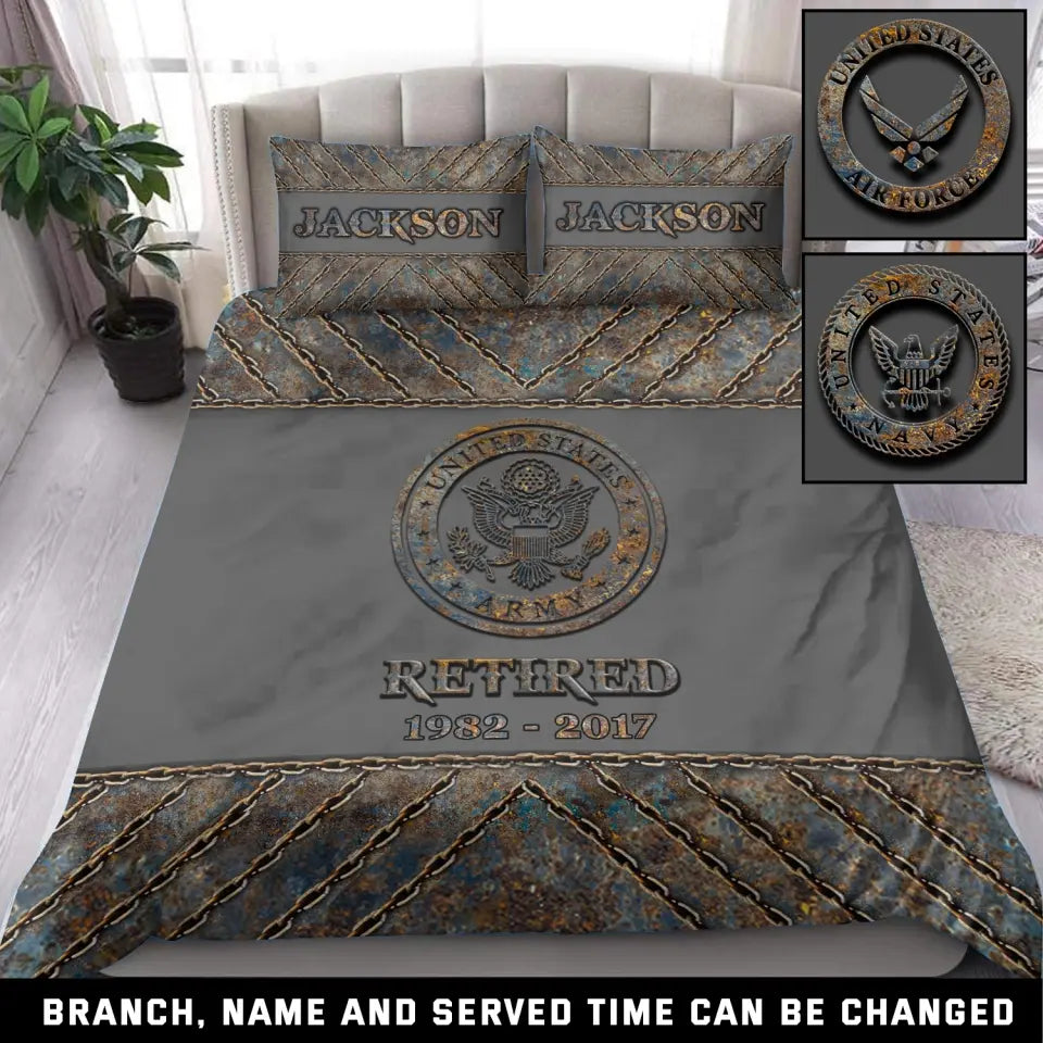 Personalized Retired US Veteran US Army Logo Custom Name & Time Bedding Set Printed KVH241094