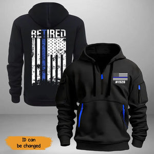 Personalized Retired US Police US Flag Custom Your ID Quarter Zip Hoodie 2D Printed KVH241127