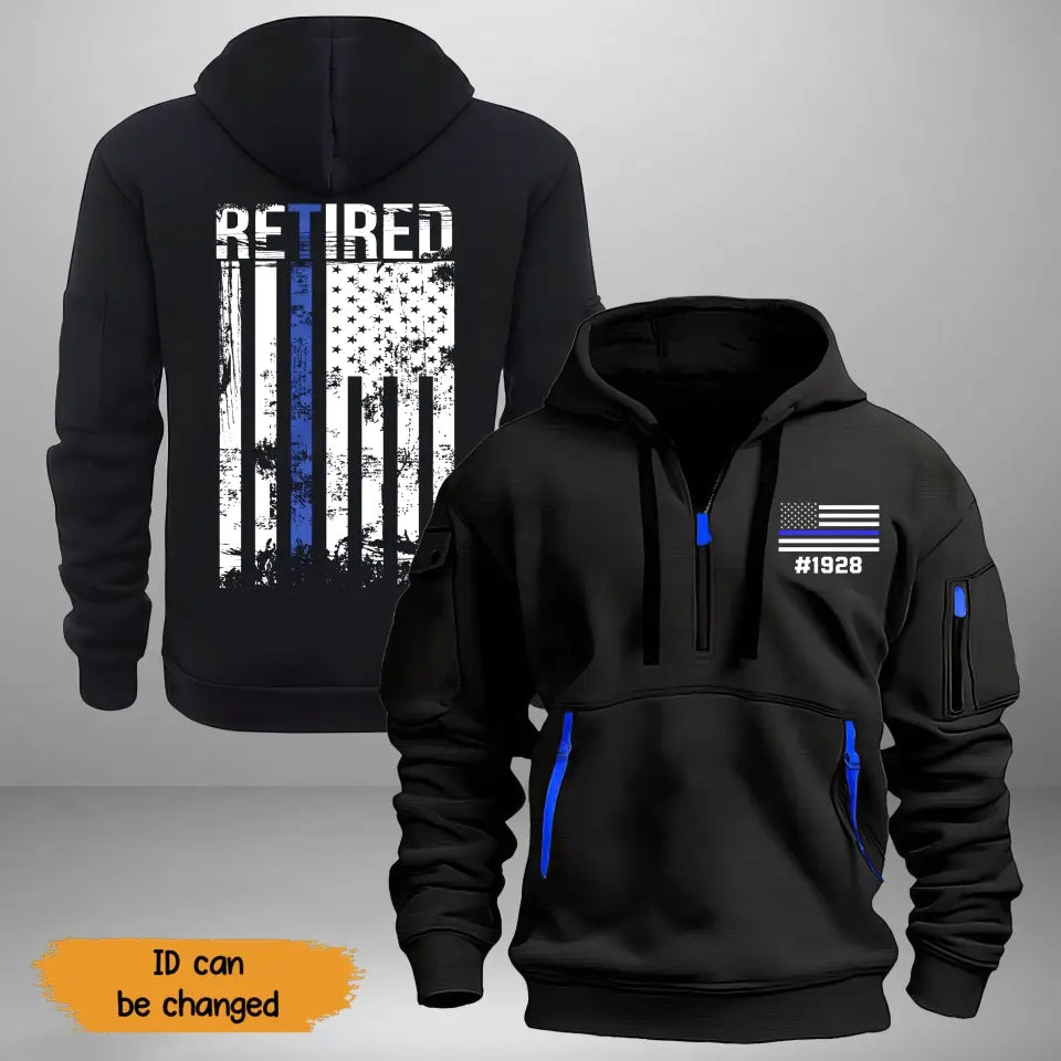 Personalized Retired US Police US Flag Custom Your ID Quarter Zip Hoodie 2D Printed KVH241127