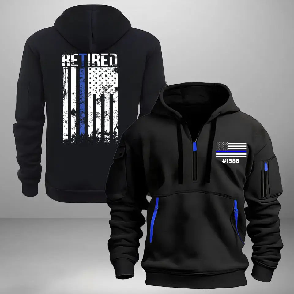 Personalized Retired US Police US Flag Custom Your ID Quarter Zip Hoodie 2D Printed KVH241127