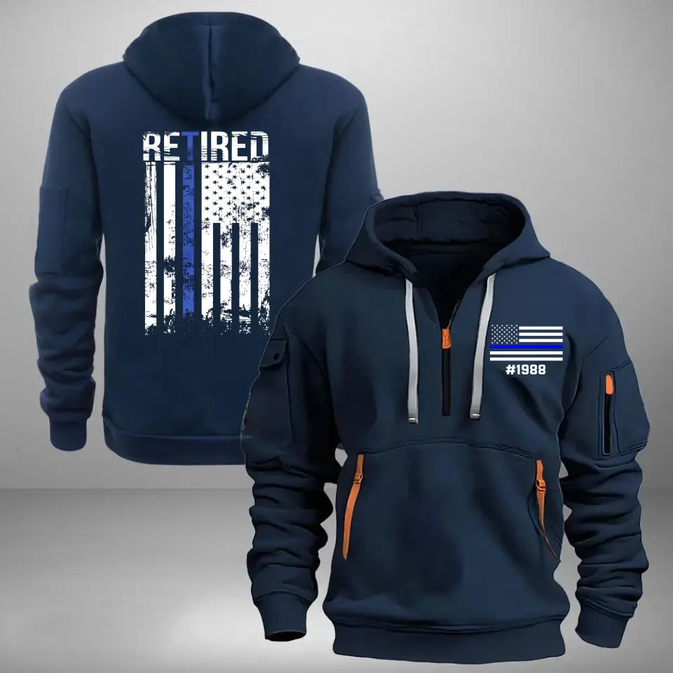 Personalized Retired US Police US Flag Custom Your ID Quarter Zip Hoodie 2D Printed KVH241127