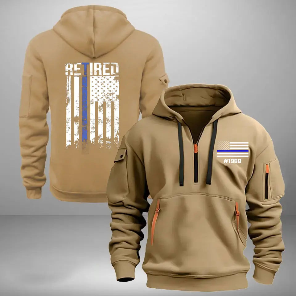 Personalized Retired US Police US Flag Custom Your ID Quarter Zip Hoodie 2D Printed KVH241127