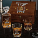 Personalized US Army Veteran Rank Gold Custom Name & Time Decanter Set with Glasses Printed AHVQ241109
