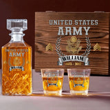 Personalized US Army Veteran Rank Gold Custom Name & Time Decanter Set with Glasses Printed AHVQ241109
