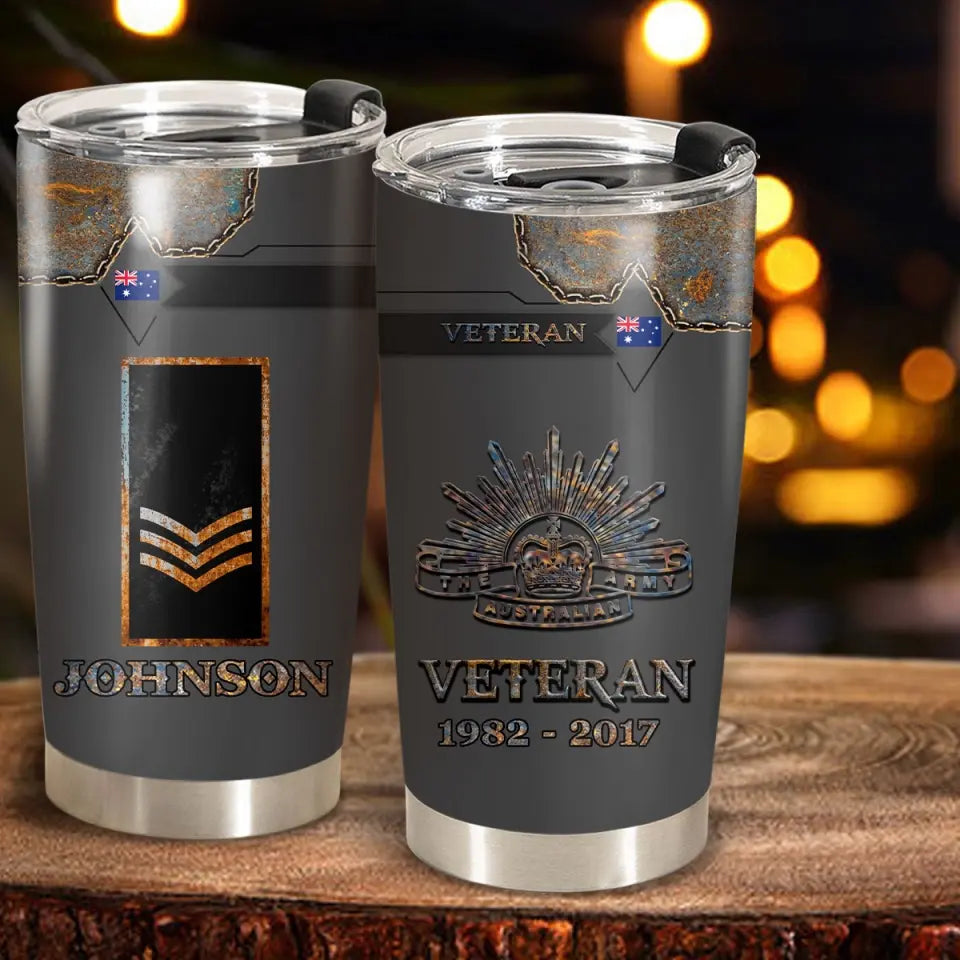 Personalized Australian Army Logo US Veteran Custom Name & Time Tumbler Printed QTVQ241114