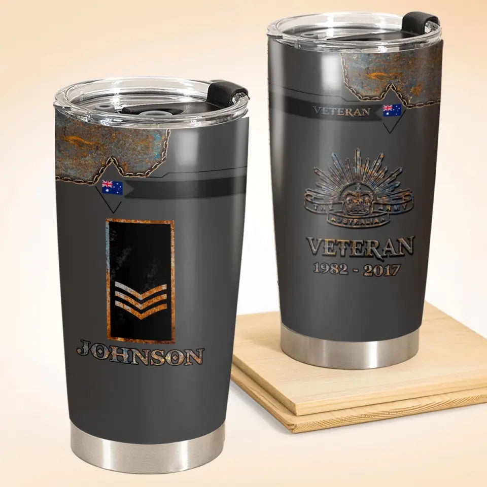 Personalized Australian Army Logo US Veteran Custom Name & Time Tumbler Printed QTVQ241114