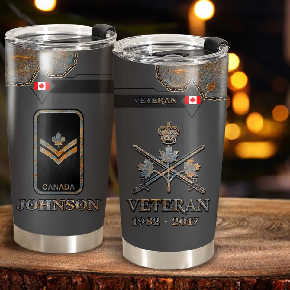 Personalized Canadian Army Logo US Veteran Custom Name & Time Tumbler Printed QTVQ241114