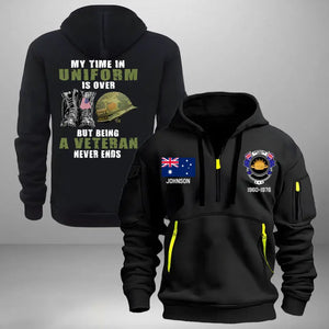 Personalized My Time In Uniform Is Over But Being A Veteran Never Ends Australian Veteran Quarter Zip Hoodie 2D Printed AHVA241122