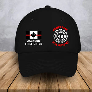 Personalized Canadian Firefighter Flag Custom Name, Department & ID Black Cap Printed QTHN241120