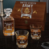 Personalized US Army Veteran Rank Gold Custom Name & Time Decanter Set with Glasses Printed AHVQ241109