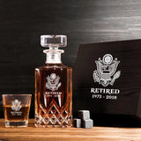 Personalized Retired US Veteran Army Logo Custom Time Decanter Set with Glasses Printed QTHN241115